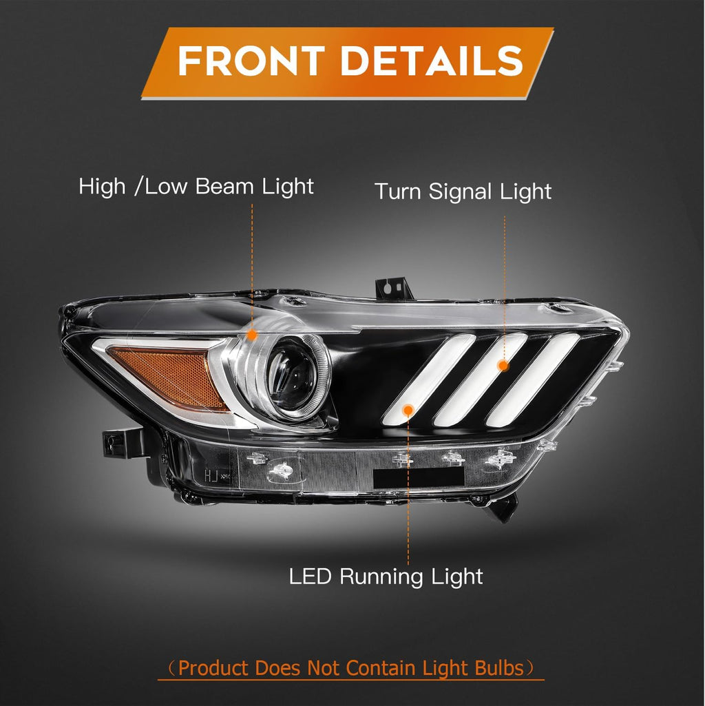 Headlight Fit 2015-2020 for Mustang Amber Reflector Pair Headlight Assembly FO2518124