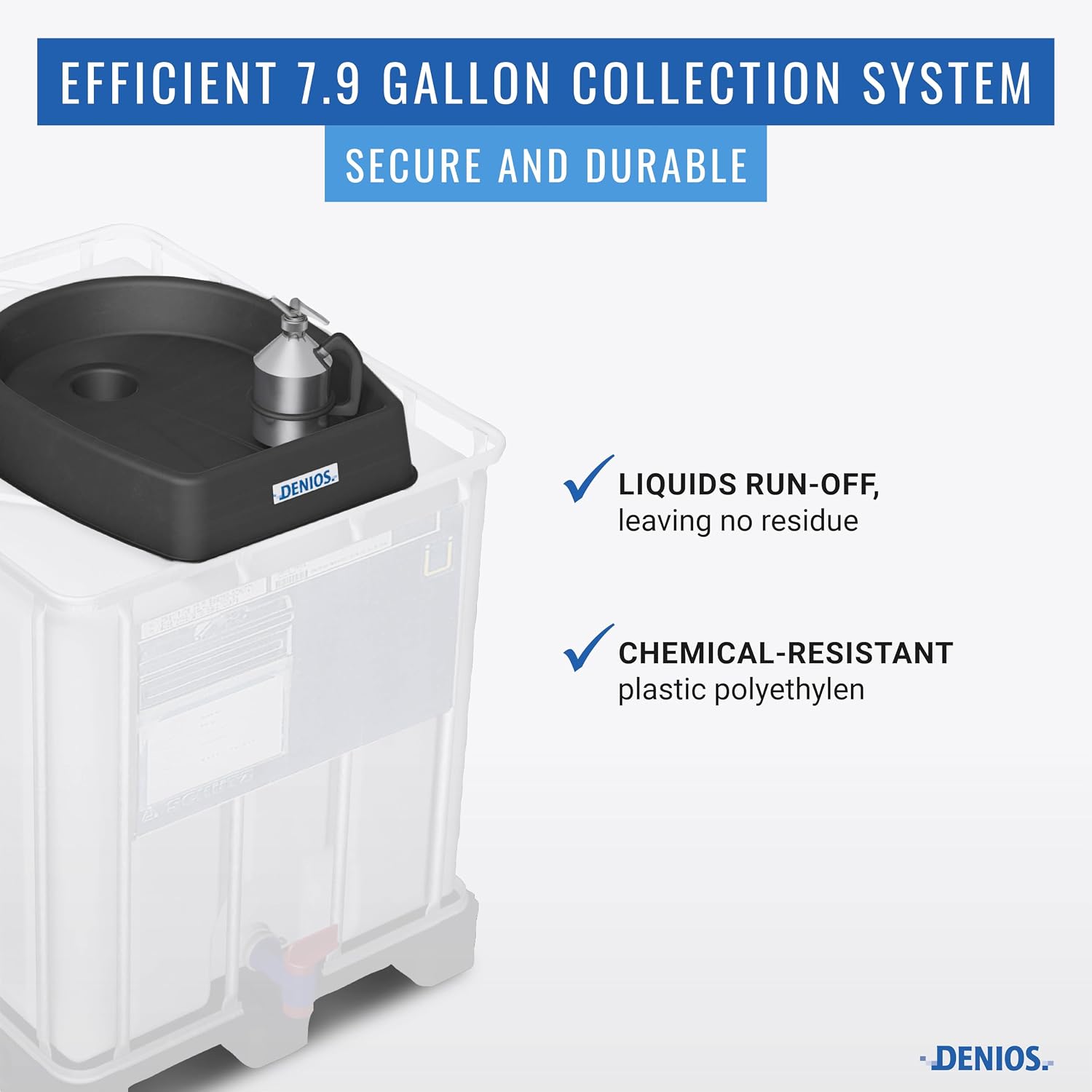 DENIOS® IBC – Chemically Resistant Polyethylene – Large IBC Funnel for Totes – Small Drain Opening – Durable IBC Tote Funnel for Efficient Handling of Liquids