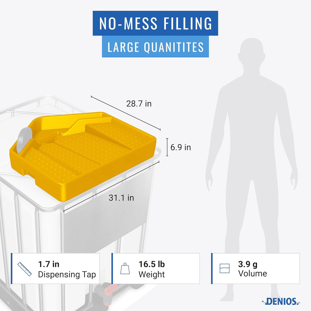 DENIOS® IBC Tote Funnel - Premium IBC Funnel chemically Resistant Polyethylene in Yellow – 1x - Large Drain Opening (4.9in) - Made in USA
