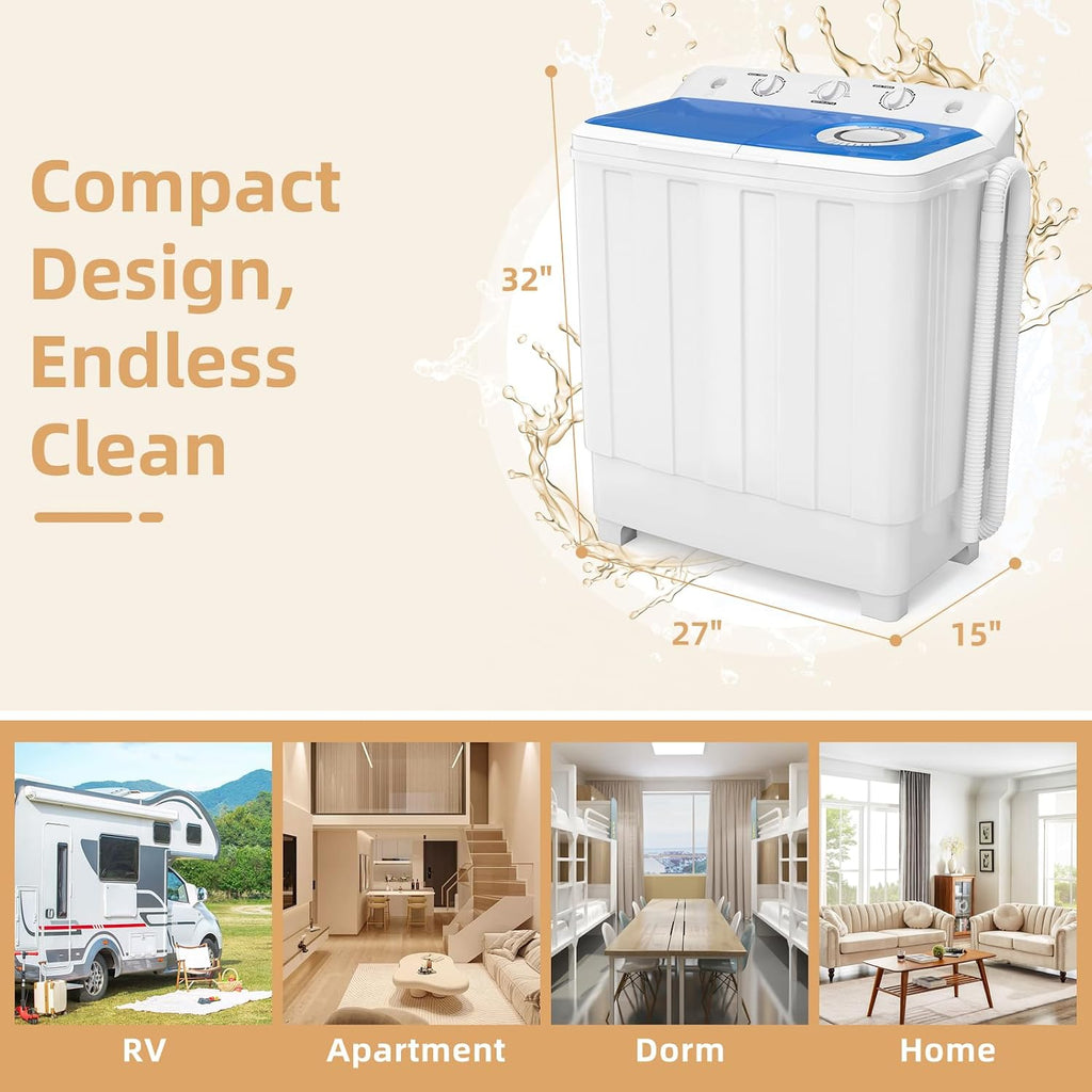 Zynkez Portable Washing Machine, 28Lbs Compact Twin Tub Laundry Washer with Built-in Drain Pump, Semi-Automatic 18Lbs Washer and 10Lbs Spinner Combo for Apartments, Dorms, RVs