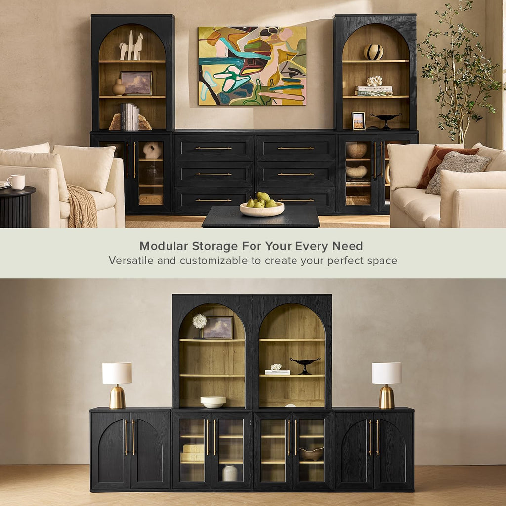 mopio Blake Tall Display Cabinet, Kitchen Buffet Pantry Cupboard, Trophy Display Case, Storage Cabinet Scratch Resistant Acrylic, Modern Farmhouse Curio Organizer (Black Oak Acrylic Hutch, Single)