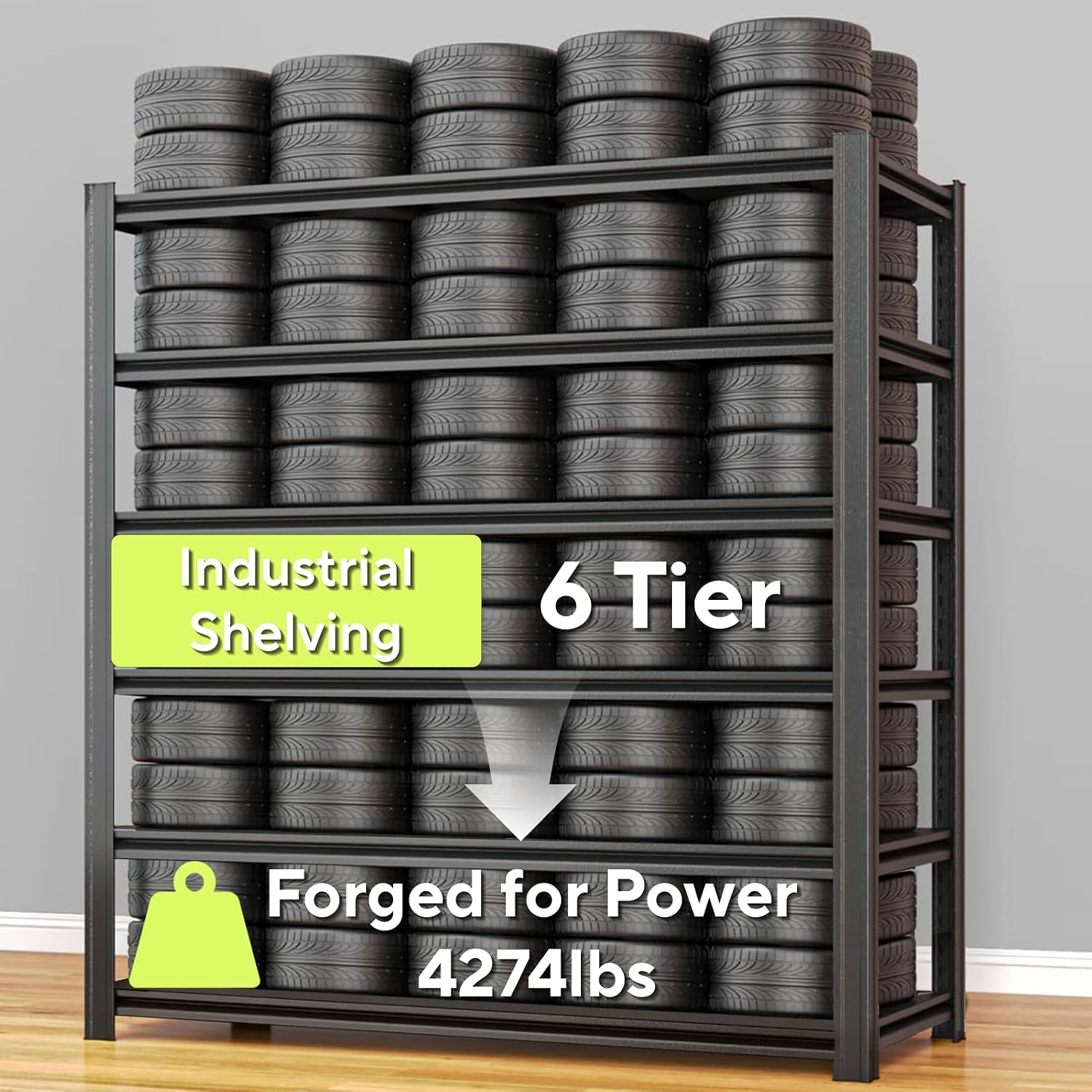 Extra Large/Big 55.12'W Father&I Industrial 6-Heavy-Dudy-Shelf-Rack Utility Tall Garage/Warehouse Shelving Metal/Steel Storage Shelves Unit/System Adjustable for Bin/Shed, 84'*55.12*24', Black