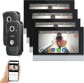Wired Video Intercom System Tuya WiFi 7 Inch Touch Screen 1080P Doorbell Intelligent Tuya APP Intercom Kit with 3 in 1 Unlock Motion Detection,Anti-Tamper Alarm,32G (2 Bell+4 Monitor)