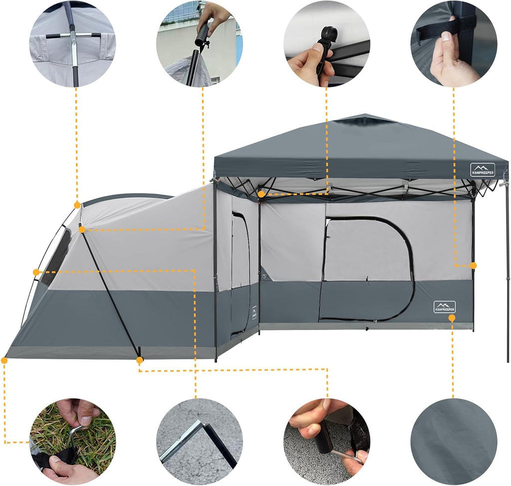 KAMPKEEPER Canopy Side Tent,4-6 Person Camping Cube Tent for 10x10 Pop Up Canopies,Easy Up Gazebo with Window,Compatible with 10' Wide Canopy Tents