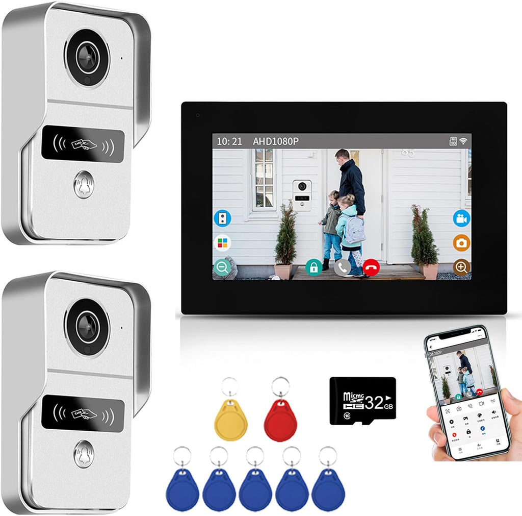 Wireless Video Doorbell Intercom with 7 inch Touch Monitor System,2 Unit 1080P Video Doorphone Camera,TUYA WiFi Smart Home Video Intercom Door Phone Kits for Home Villa Apartment