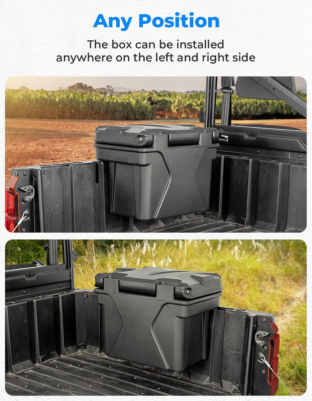 KEMIMOTO UPGRADED Anti-Theft Bed Storage Box 5.5GAL Compatible with Polaris Ranger 1000 XP 900 800 700 570 500 (2013-2026), Polaris General 1000 Cargo Box Hard 21L Bed Toolbox Bed Accessories