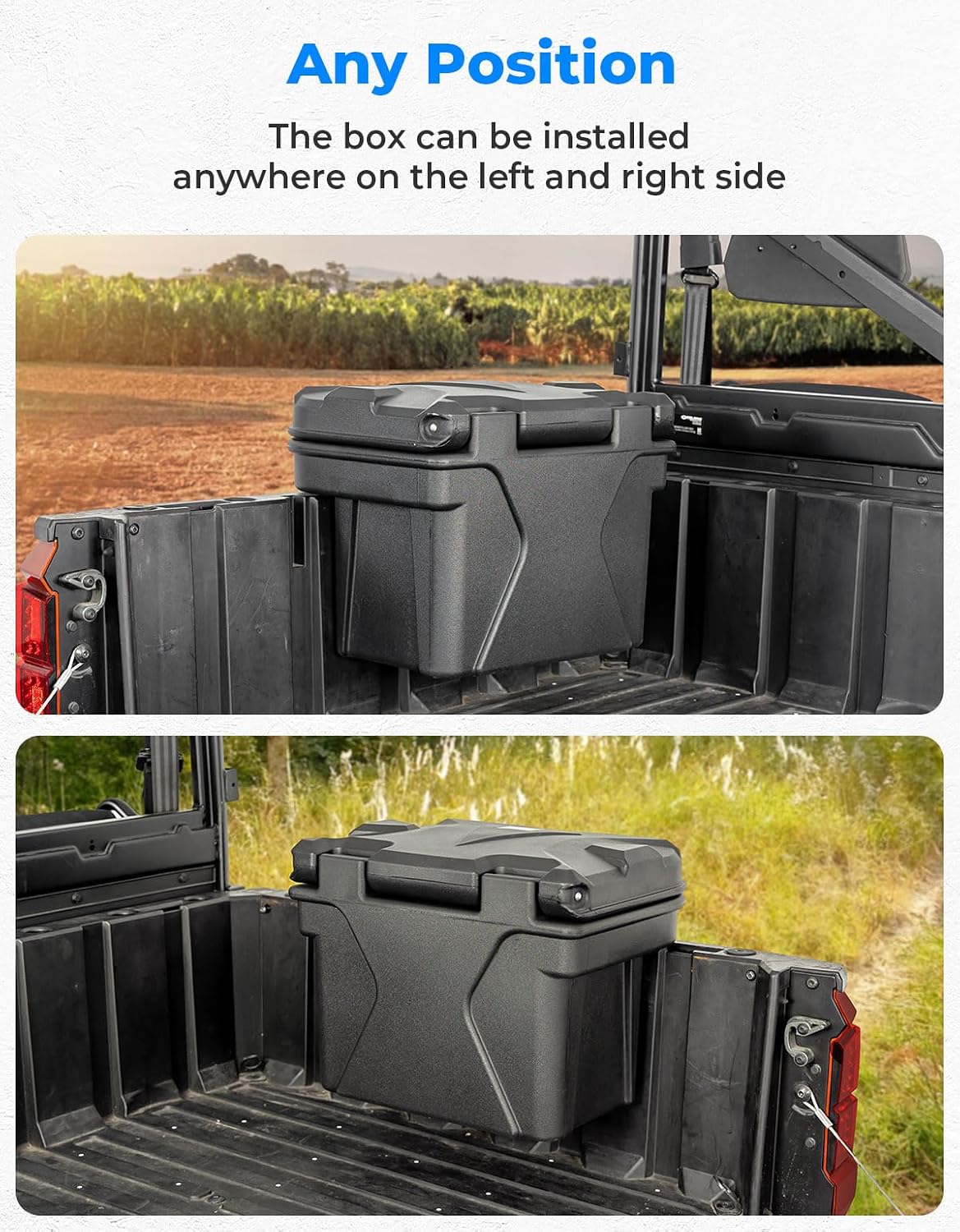 KEMIMOTO UPGRADED Anti-Theft Bed Storage Box 5.5GAL Compatible with Polaris Ranger 1000 XP 900 800 700 570 500 (2013-2026), Polaris General 1000 Cargo Box Hard 21L Bed Toolbox Bed Accessories