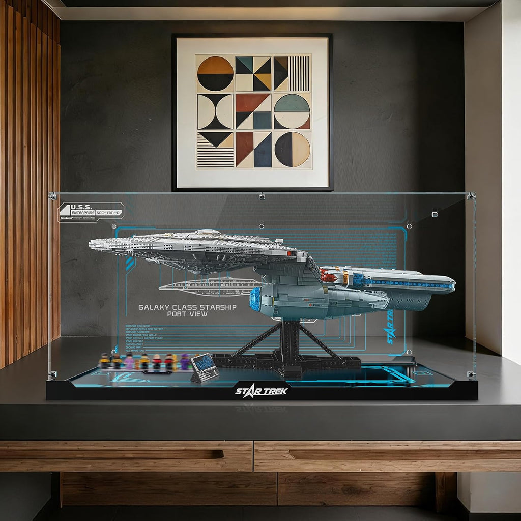 Lighted Display Case for Lego 10356 Star Trek U.S.S. Enterprise, Dustproof Acrylic Showcase with Dimmable Led Light & 360° Clear View - Collector's Edition Stand for Building Sets, Gift for Fans