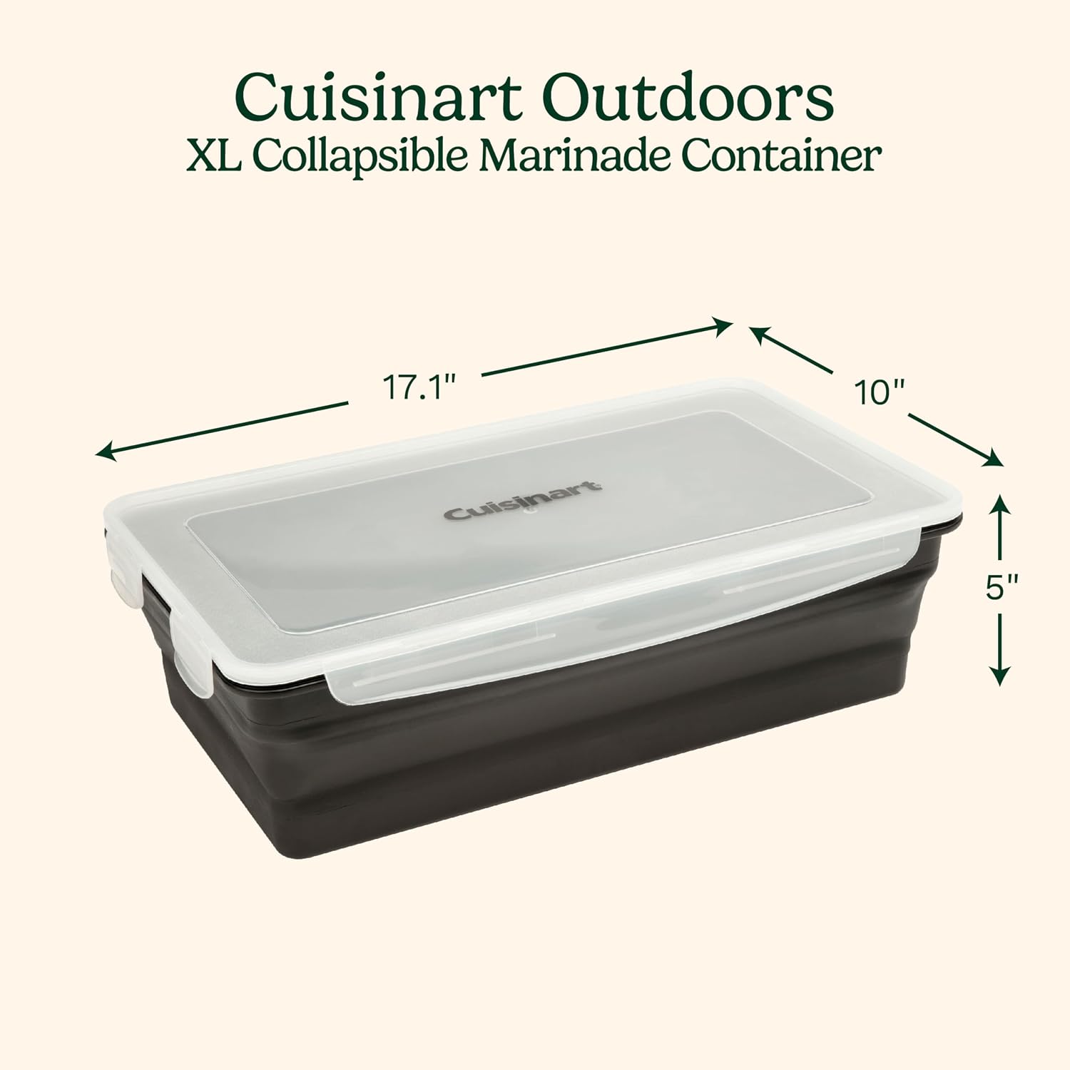 Cuisinart XL Collapsible Marinating Container, Large Capacity Grill Accessories Perfect for BBQs and Tailgates, Marinade and Brining Prep, Collapsible Silicone for Easy Storage (Pack of 4)