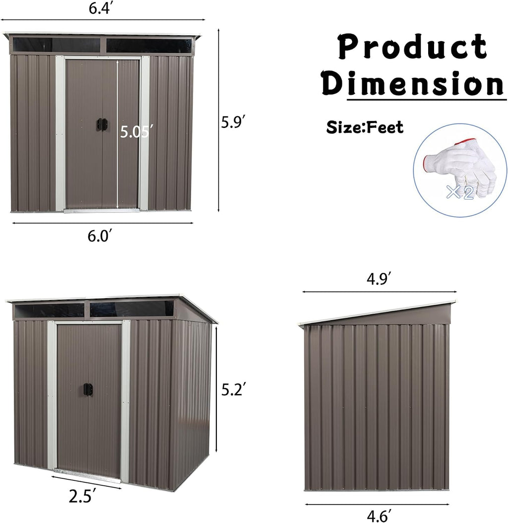 6x5 ft Outdoor Metal Storage Shed with Foundation Frame, Galvanized Steel Tool Shed with Lockable Sliding Door, Transparent Plate and Air Vent, Waterproof Garden Storage House for Backyard, Patio