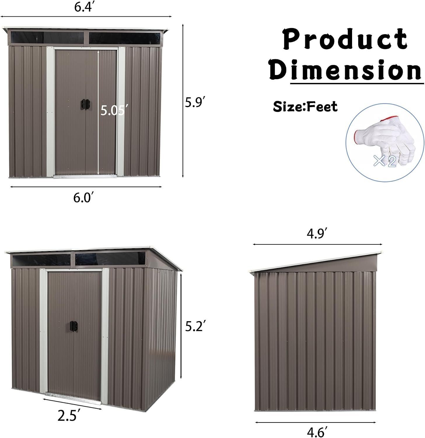 6x5 ft Outdoor Metal Storage Shed with Foundation Frame, Galvanized Steel Tool Shed with Lockable Sliding Door, Transparent Plate and Air Vent, Waterproof Garden Storage House for Backyard, Patio