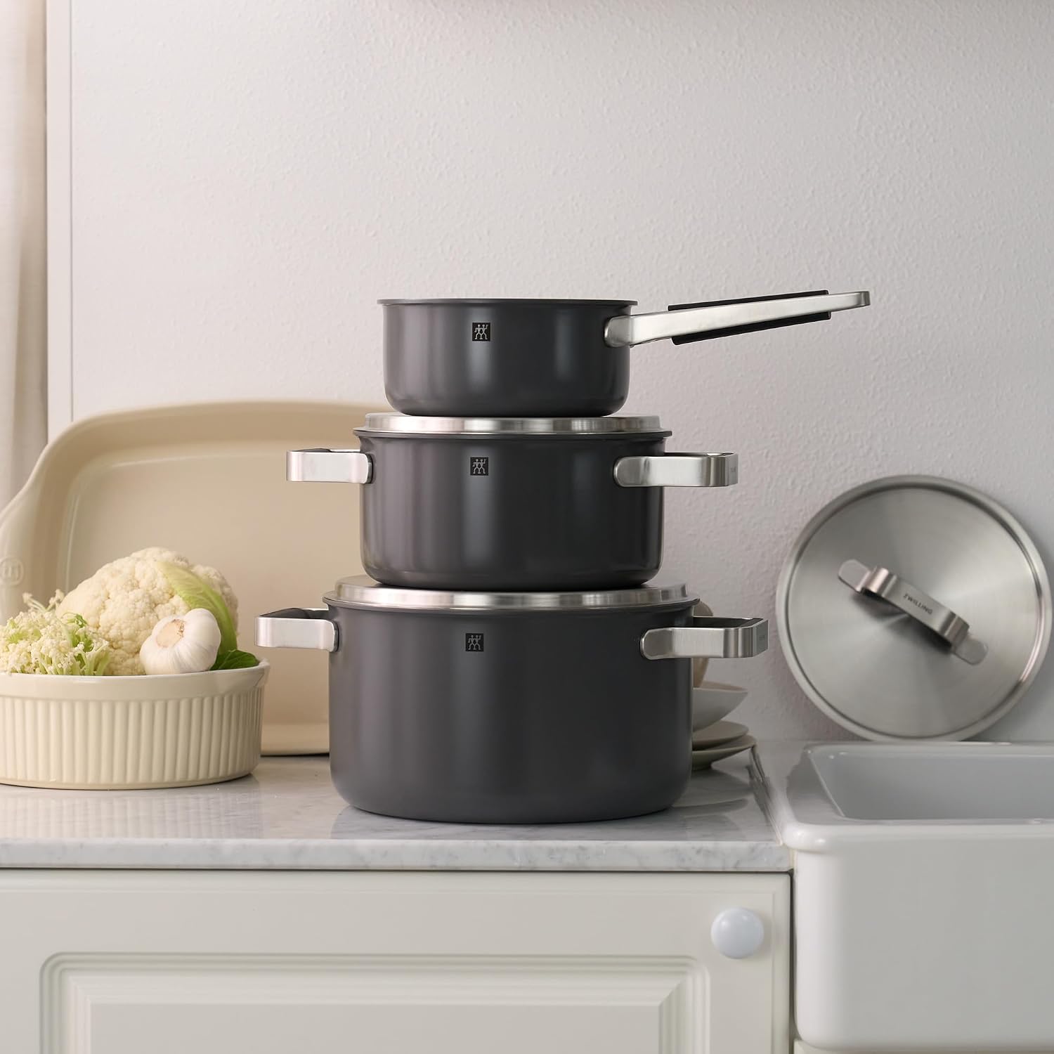 Pure 6-pc Stainless Steel Cookware Set, Grey