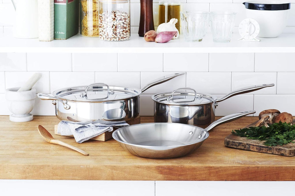 Heritage Steel 5 Piece Essentials Cookware Set | Made in USA | Titanium Series 316Ti Stainless Steel with 5-Ply Construction | Induction-Ready and Fully Clad