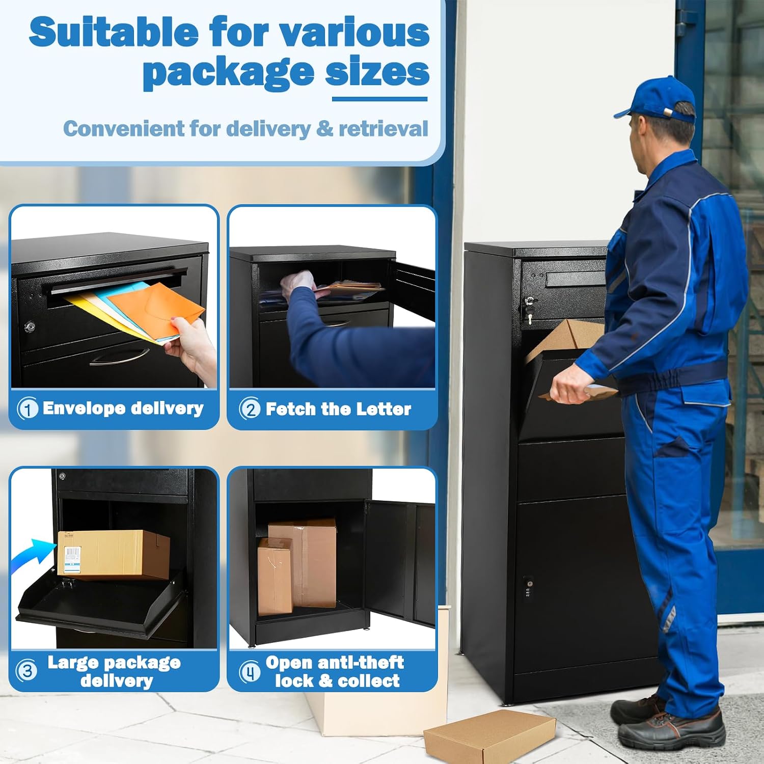 44.9IN Package Delivery Box for Outside, Ultra Large Mailbox, Automobile Steel Parcel Drop Box, Waterproof Anti-Theft for Home Business