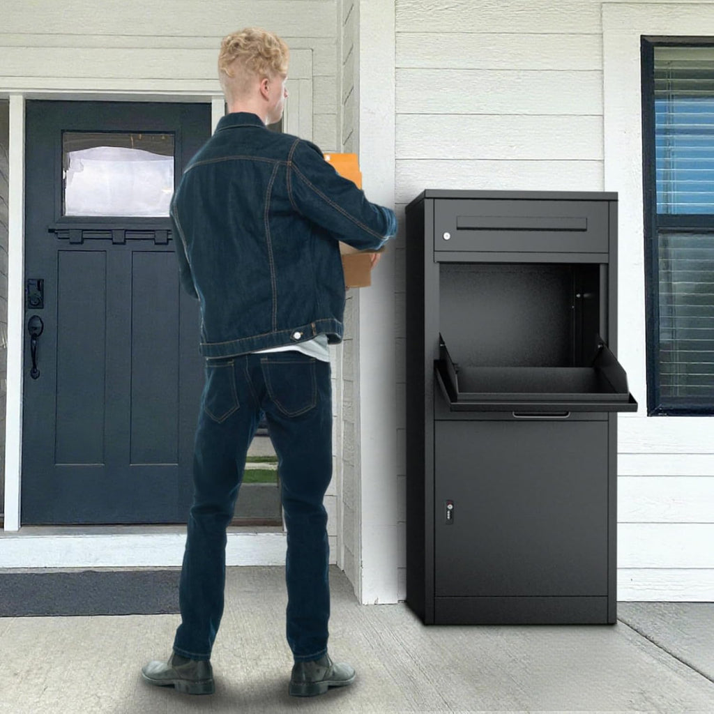 Package Delivery Boxes for Outside, Extra Large Parcel Drop Box with Combination Lock, Anti-Theft Galvanized Steel Waterproof, Secure Storage for Home Porch Curbside Yard Garden (50x37x115cm)