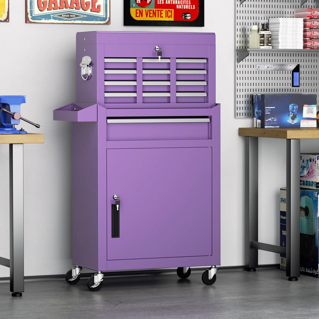 Incbruce Metal Rolling Tool Chest with 5 Drawers, 2 in 1 Detachable Garage Tool Box for Warehouse and Workshop (Purple)