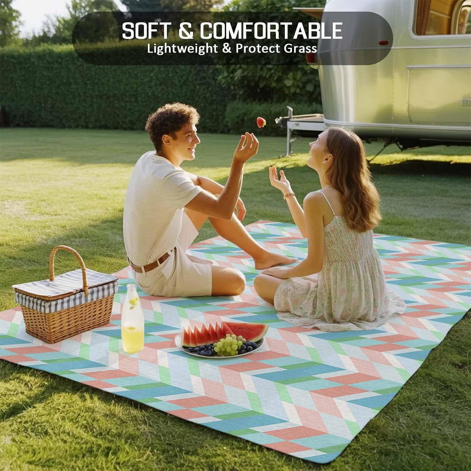 Outdoor Rug 4x6ft Abstract Geometric Herringbone Colorful Art Patio Area Rugs Waterproof Easy Cleaning Non Shedding Thick Mats Simplistic Carpet for Indoor Outdoor Porch Deck Backyard Balcony
