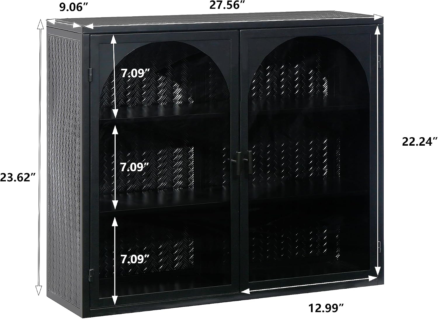 Retro Style Haze Double Glass Door Wall Cabinet with Detachable Shelves for Office, Dining Room,Living Room, Kitchen and Bathroom Mint Black