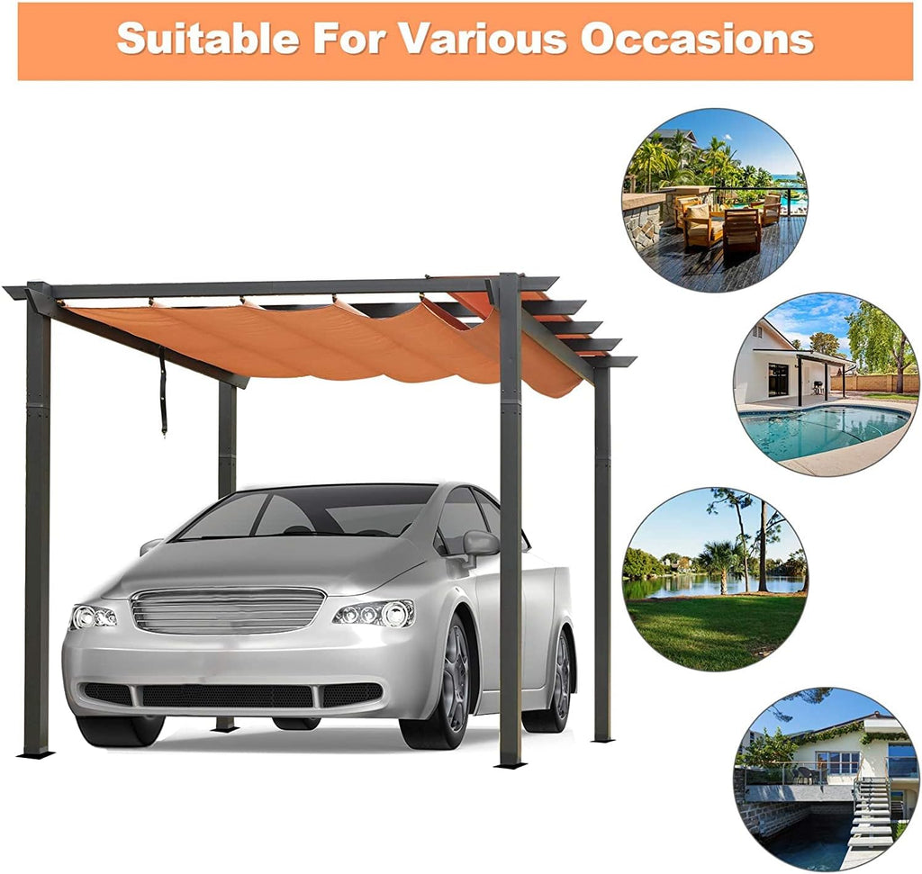 Domi 10' X 13' Outdoor Retractable Pergola with Sun Shade Canopy, Patio Aluminum Pergola for Garden, Beach, Porch, Party, Grill Gazebo, Grape Trellis, Beige