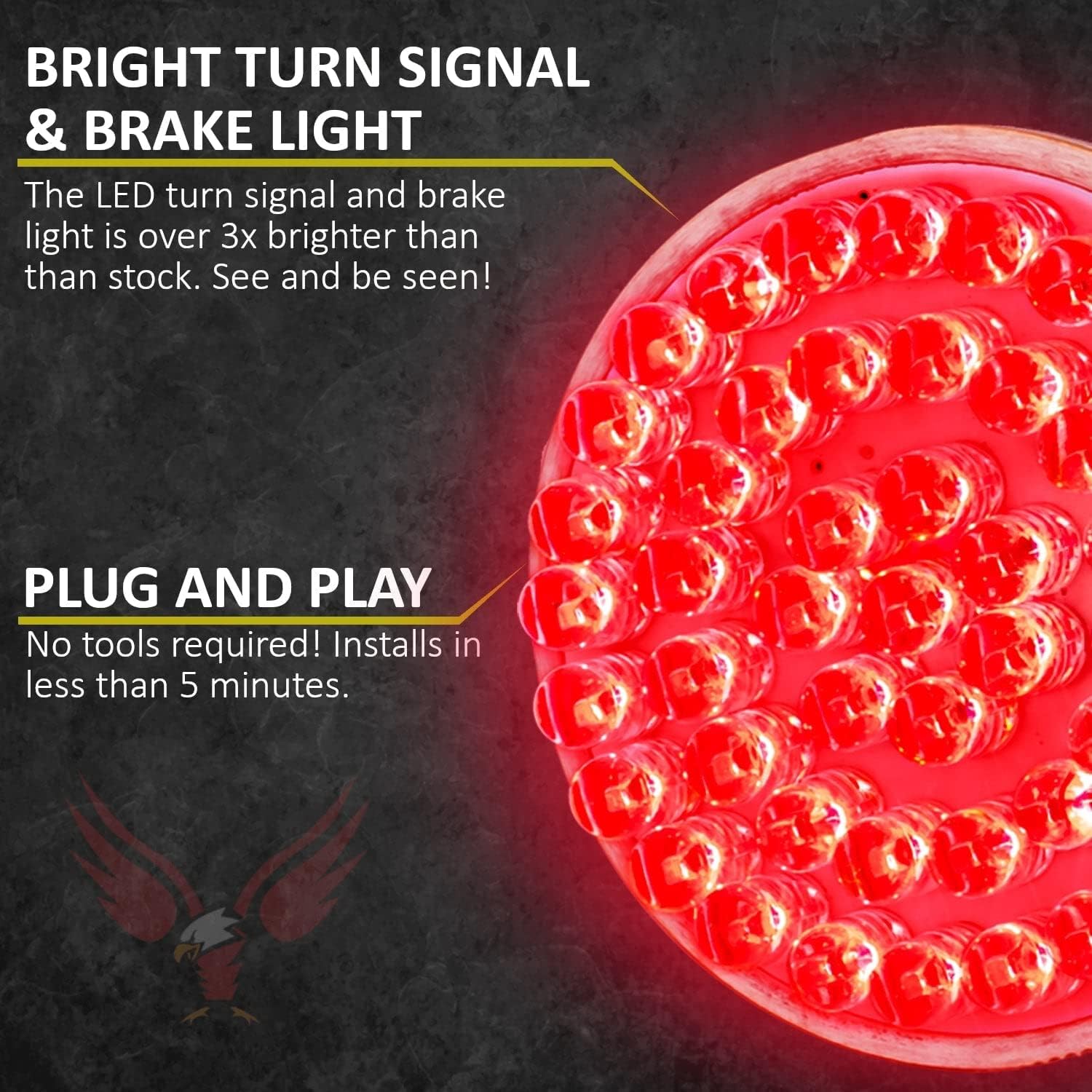 Eagle Lights 8748RTS-EE 2 Inch Rear LED Turn Signals with Halo Running Lights and Brake Lights Compatible With Harley Davidson® Motorcycles - Generation I / 1157 Base/Red/Add Load Equalizer