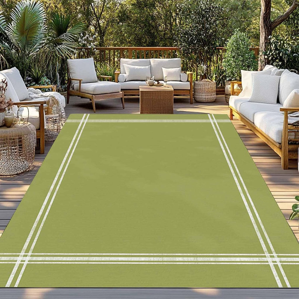 Outdoor Rug 4x6ft Color Olive Patio Area Rugs Waterproof Easy Cleaning Non Shedding Thick Mats Solid Carpet for Indoor Outdoor Porch Deck Backyard Balcony