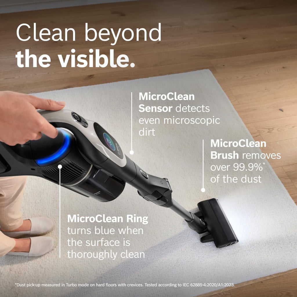 Bosch Unlimited 10 Cordless Stick Vacuum Cleaner - 2 Batteries Included, Up to 140 Min Total, Bendable Tube, Fast Charger, Pet Hair, Hard Floors and Carpets, 7 Accessories, Dark Cream