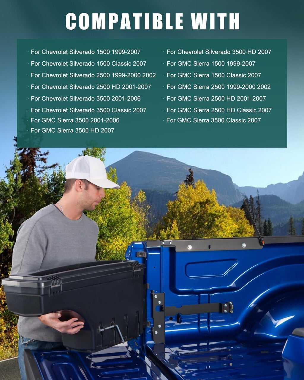 SCITOO Lock And Keys Truck Bed Storage Box Tits For Chevy Silverado 1500 2500 3500 1999-2007,For GMC Sierra 1500 2500 3500 1999-2007 Right Passenger Side
