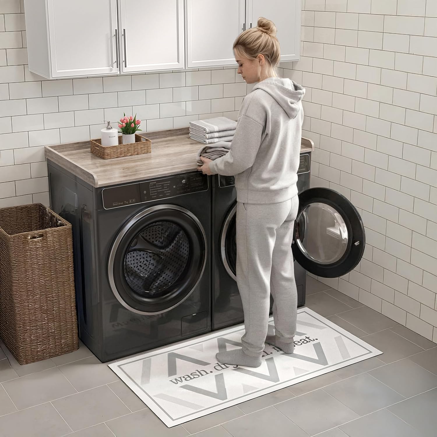 FIMELLO 60' Laundry Room Wall Cabinets and 27.6' x 54' Washer and Dryer Countertop Set, Laundry Room Cabinets Wall Mounted, Upper Cabinets Floating Cabinet - Grey Laundry Countertop