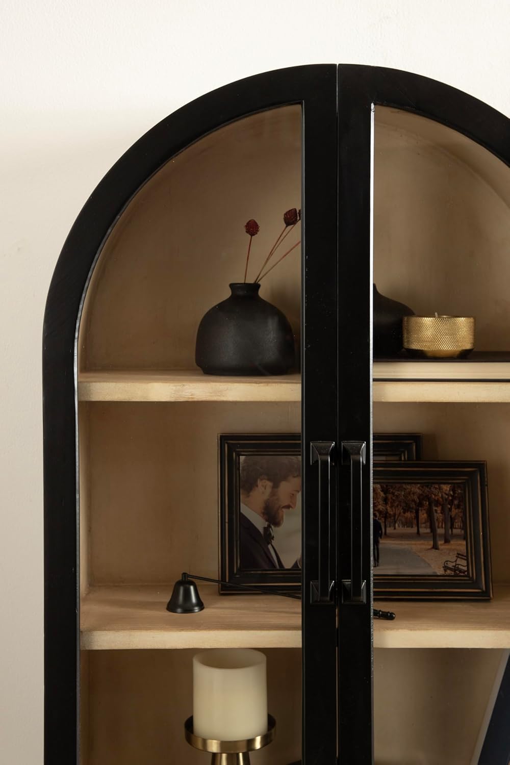 Kate and Laurel Arcott Modern Arch Wall Cabinet; 21 x 8 x 30; Natural Wood and Black; Transitional Arched Cabinet for Use as Over-the-Toilet Storage or Living Room Storage Cabinet