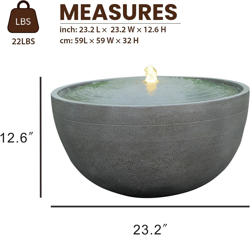 Tankana Solar Water Fountain Outdoor Garden Bubbler Large Water Feature Outdoor Fountains Solar Powered with Pebbles for Patio Deck Yard Home Decor Gray, 23.5 'L X 23.5' W X 13' H