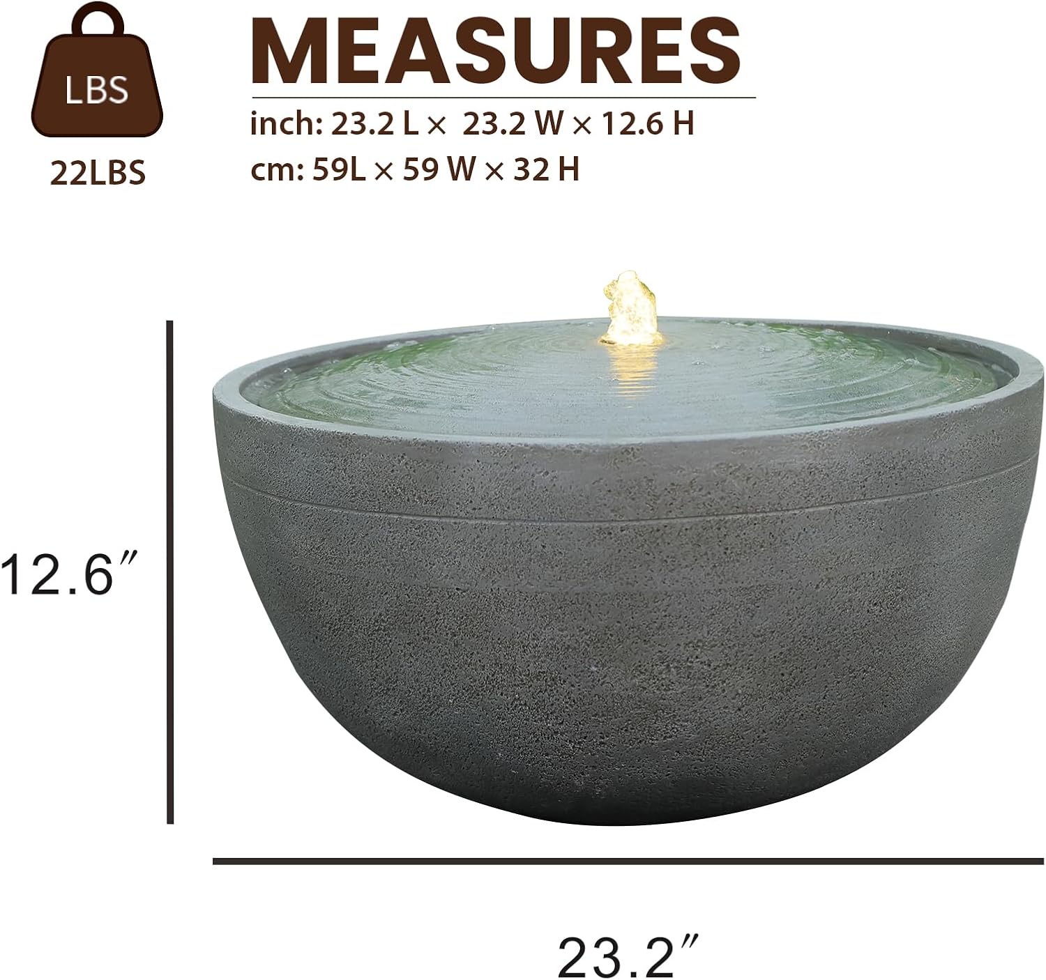 Tankana Solar Water Fountain Outdoor Garden Bubbler Large Water Feature Outdoor Fountains Solar Powered with Pebbles for Patio Deck Yard Home Decor Gray, 23.5 'L X 23.5' W X 13' H