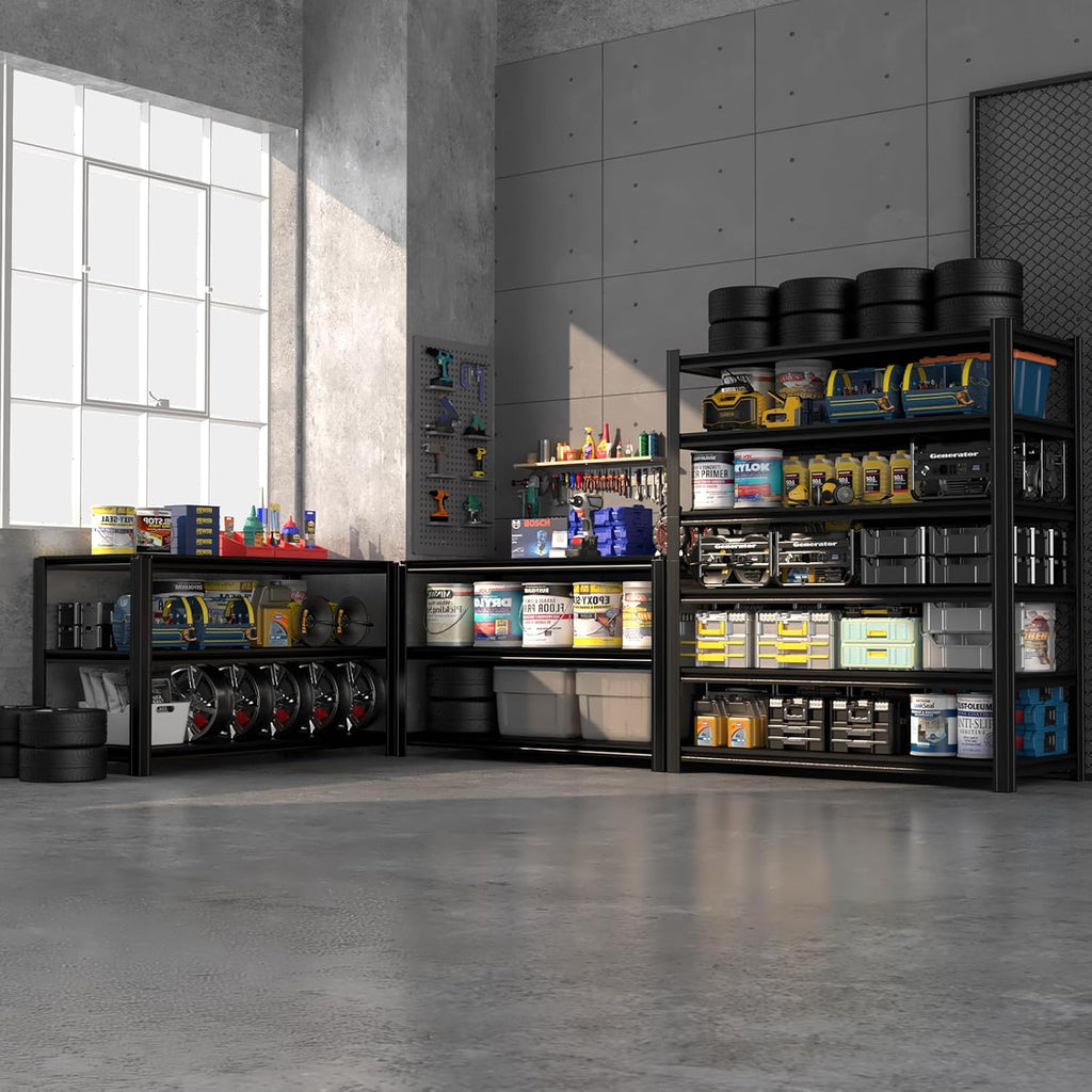 Extra Large/Big 55.12'W Father&I Industrial 6-Heavy-Dudy-Shelf-Rack Utility Tall Garage/Warehouse Shelving Metal/Steel Storage Shelves Unit/System Adjustable for Bin/Shed, 84'*55.12*24', Black