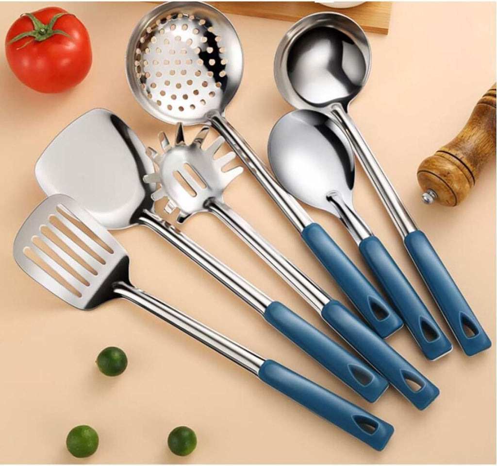 Cookware Dining Gadgets Spoons for Cooking Spatulas Stainless Steel Cooking Utensils Spatulas Spoons Kitchen Tools 6 Pieces Sets (Orange One Size)