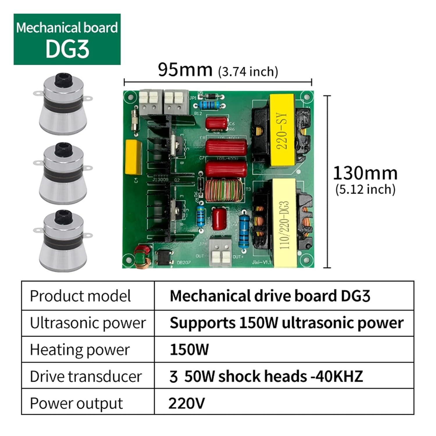 Ultrasonic Cleaner 40KHz 50-150W PCB Driver Boards Circuit Board Kit with Transducer for Car Washer Washing Machine(150W Kit 220V)