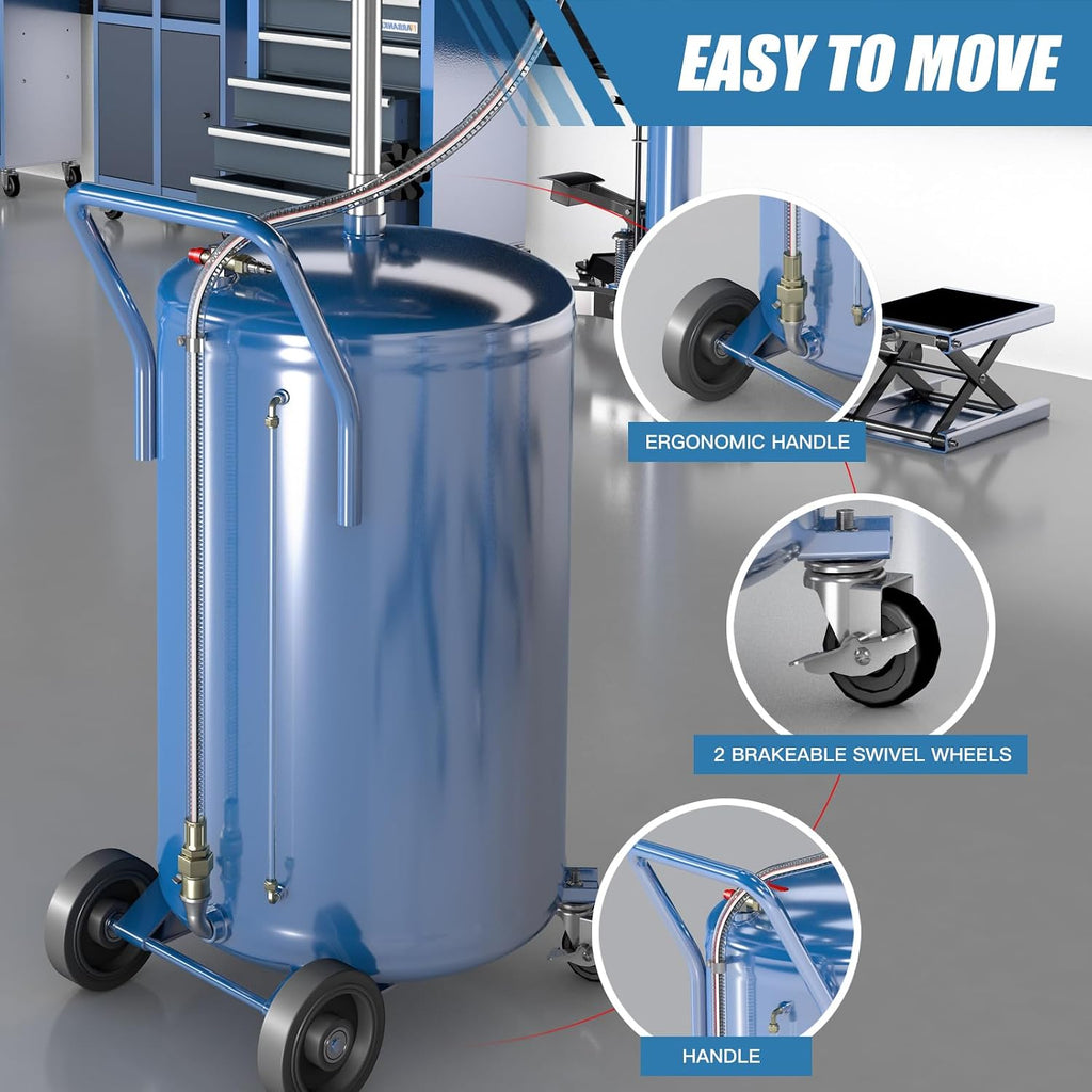 Larbanke 20-Gallon Waste Oil Drain Tank, Air Operated Drainer Oil Change Container with 360 ° Wheels,Oil Drain with Adjustable Funnel Height, Change Container Suitable for Car Repair Shops and Garages