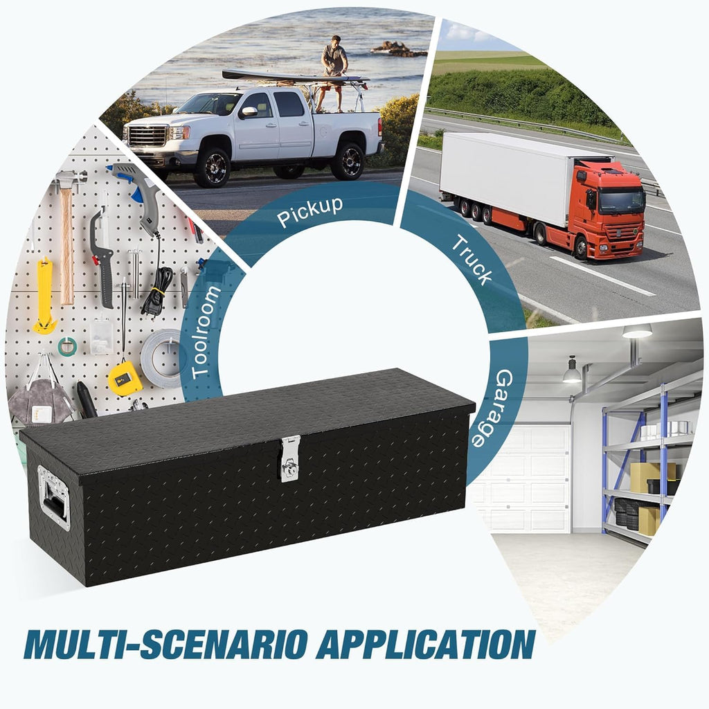 Aluminum Truck Tool Box Jobsite Storage Box Toolbox Chest Cabinet Heavy Duty Truck Bed Toolbox Gangboxes Tools Organizer Pick Up Truck Bed RV Trailer With Side Handles