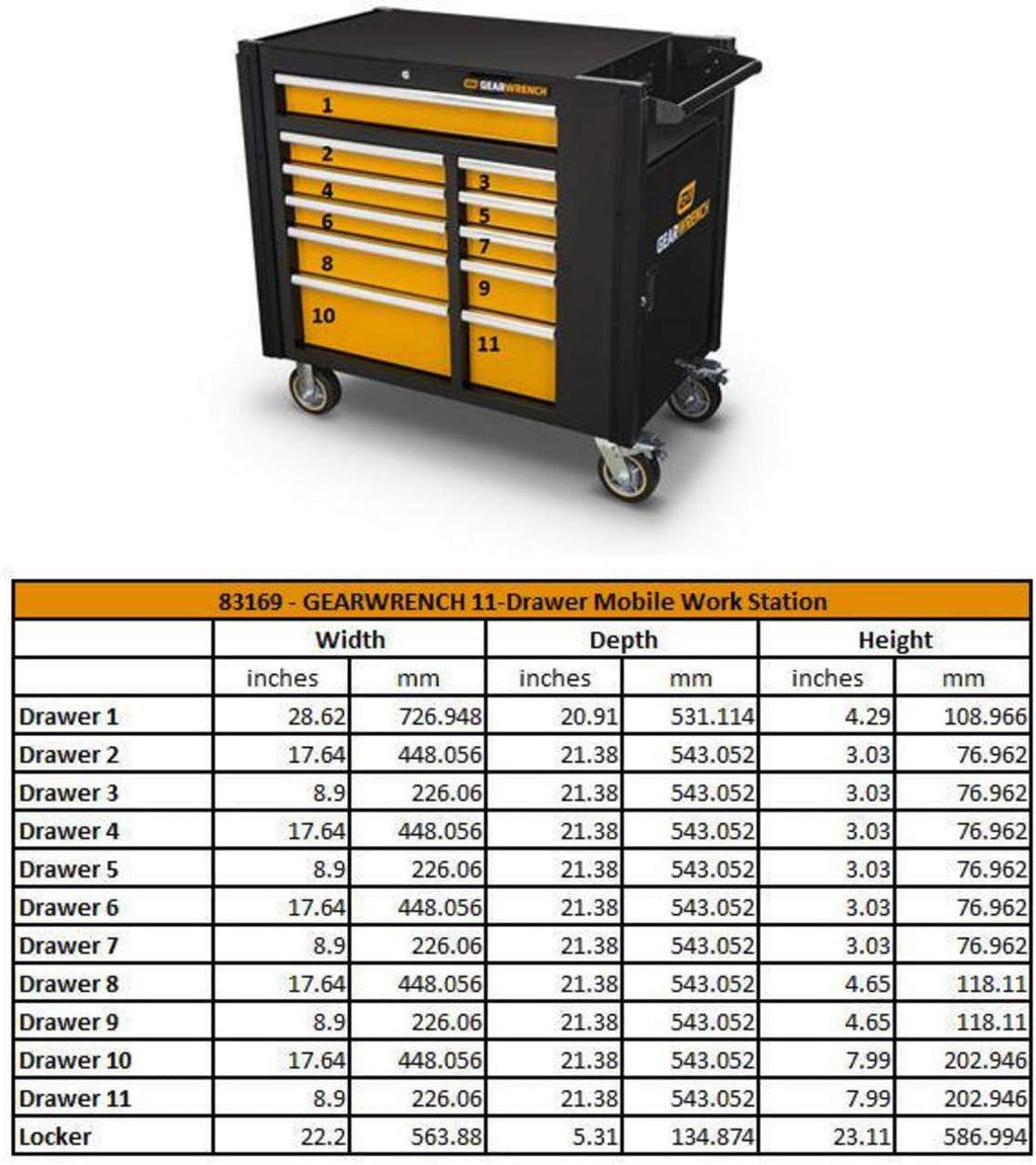 GEARWRENCH 42' 11 Drawer Mobile Work Station, Black & Orange - 83169