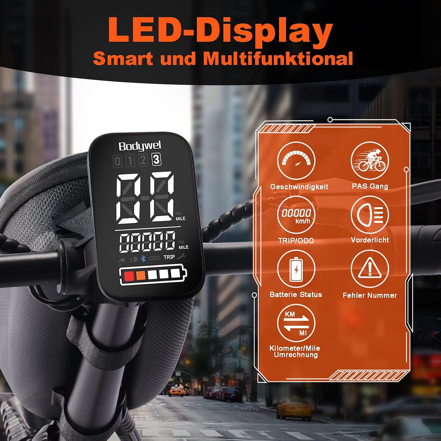 Bodywel 14' Folding Electric Bike for Adults & Teens, 750W Peak Motor, 36V Battery, 20 MPH, Long Range Commuter Ebike with 15° Hill Assist, Compact & Portable