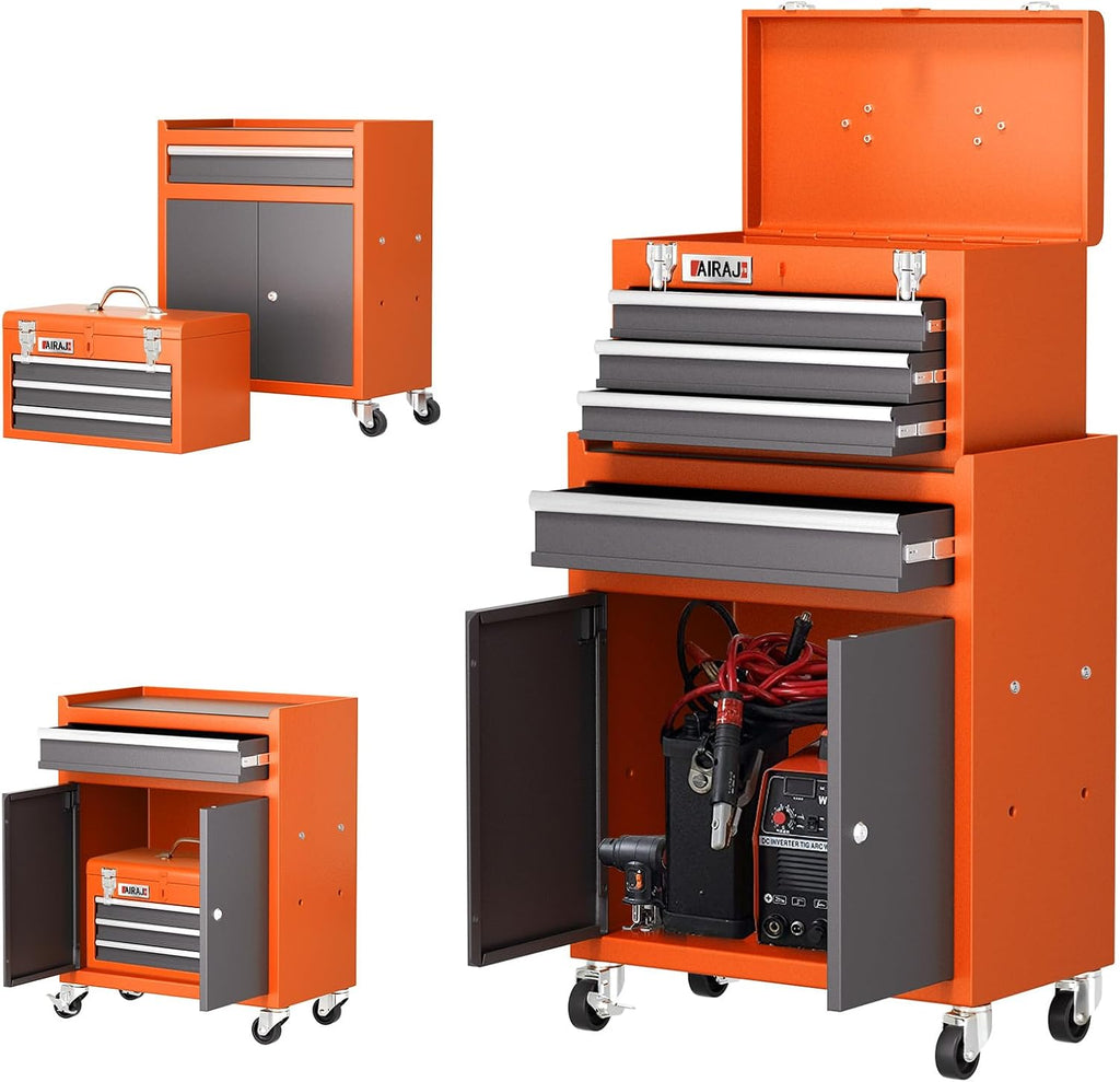 Tool Chest 4 Drawer,Large Rolling Tool Chest with Wheels,Detachable Top Tool Box,Metal Rolling Tool Box with Wheels for Garage Workshop,Orange