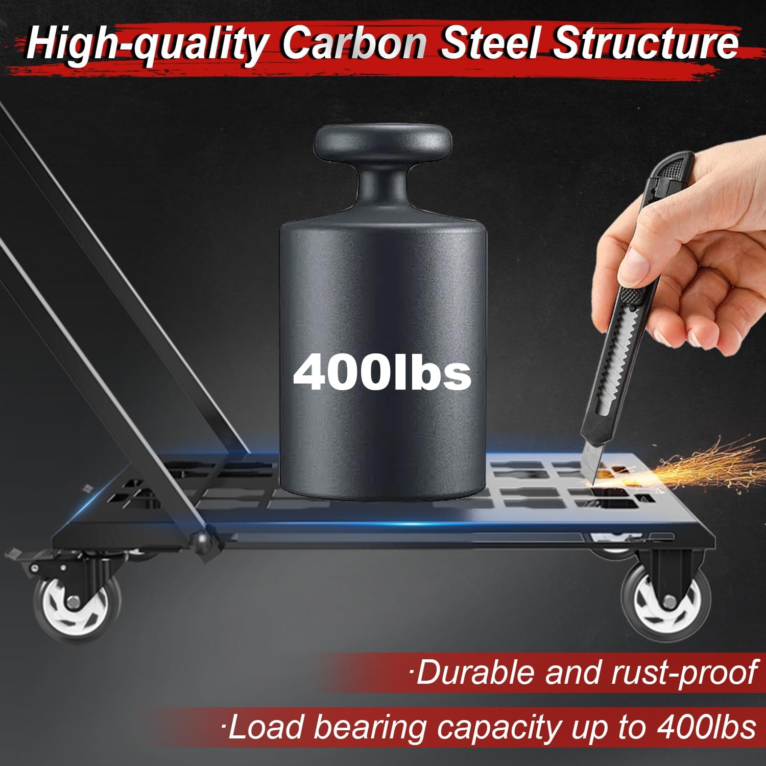 Upgraded Heavy Duty Toolbox Dolly with Handle, Compatible with Mil.Waukee Packout Toolbox, Double Storage, Thickened Carbon Steel Frame, Enlarged Wheels with Brake, No Drilling Required, Up to 400lbs