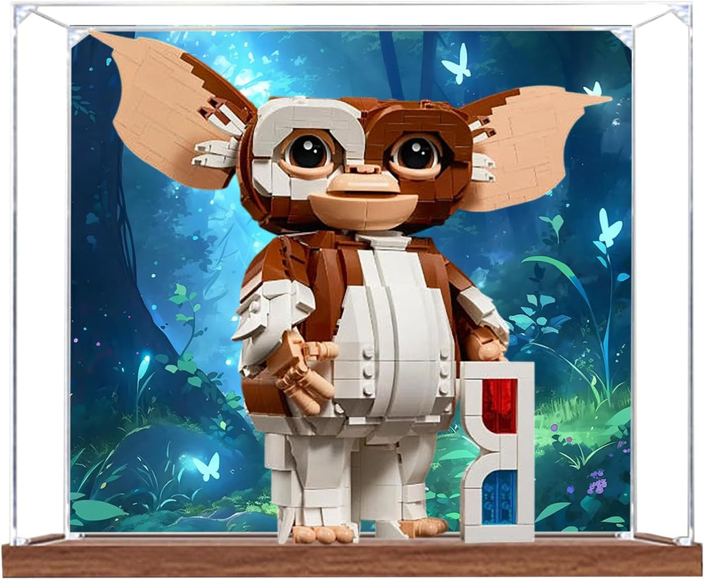 Acrylic Display Case for Lego 21361 Gremlins Building Set– Dustproof Display Box & Showcase, Display Box Compatible with Lego 21361 -Only Display case (Back Spray 1) (Back Spray Wooden Base 1)