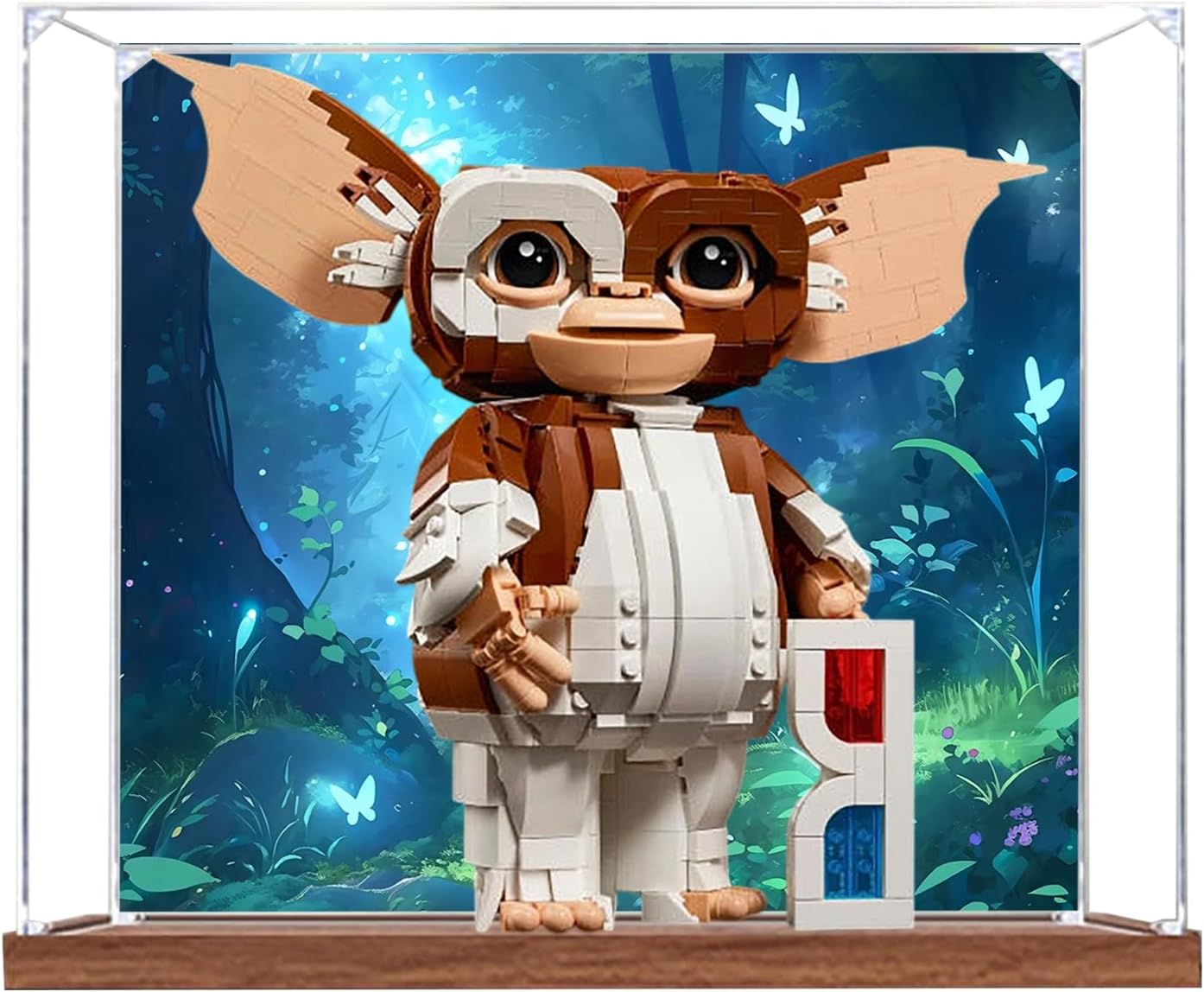 Acrylic Display Case for Lego 21361 Gremlins Building Set– Dustproof Display Box & Showcase, Display Box Compatible with Lego 21361 -Only Display case (Back Spray 1) (Back Spray Wooden Base 1)