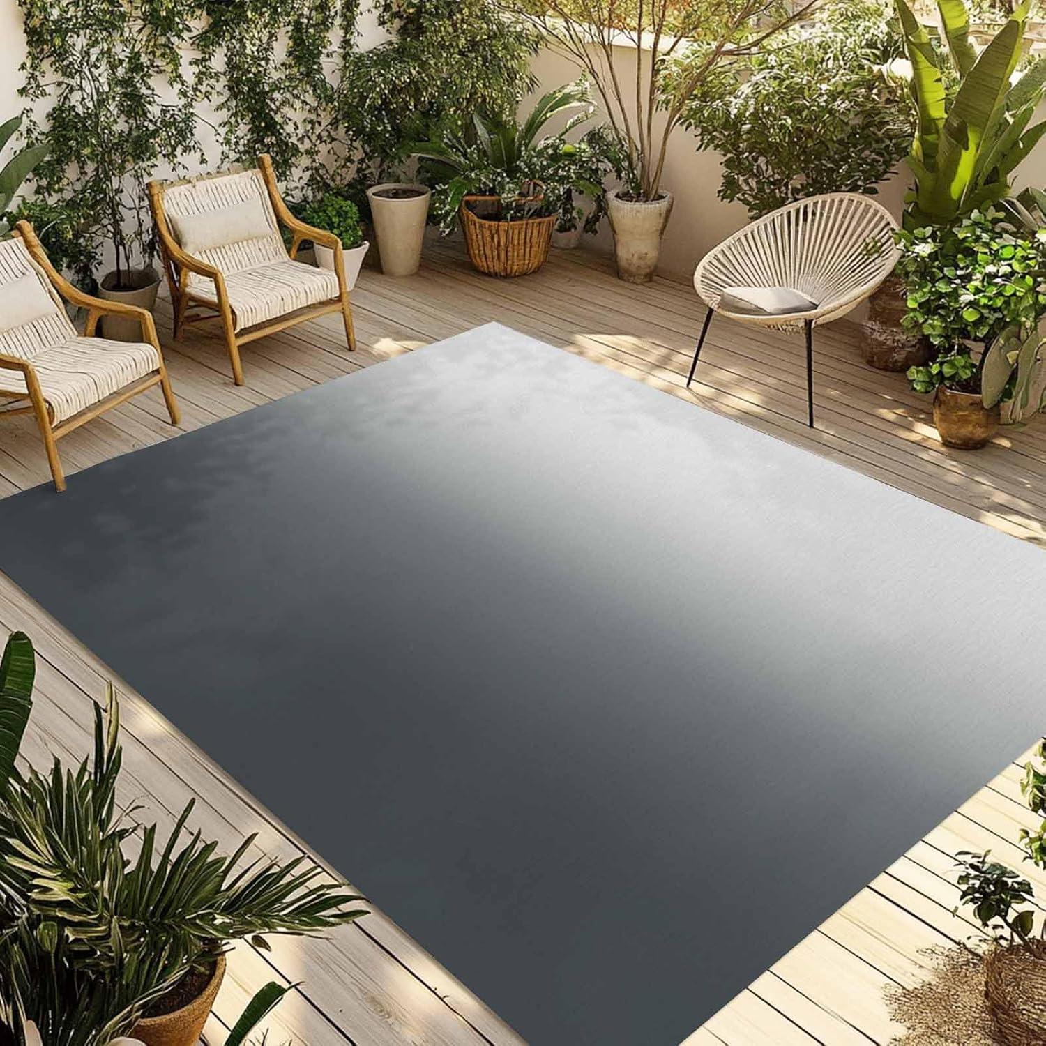 Outdoor Rug 4x6ft Abstract Ombre Grey Patio Area Rugs Waterproof Easy Cleaning Non Shedding Thick Mats Art Carpet for Indoor Outdoor Porch Deck Backyard Balcony