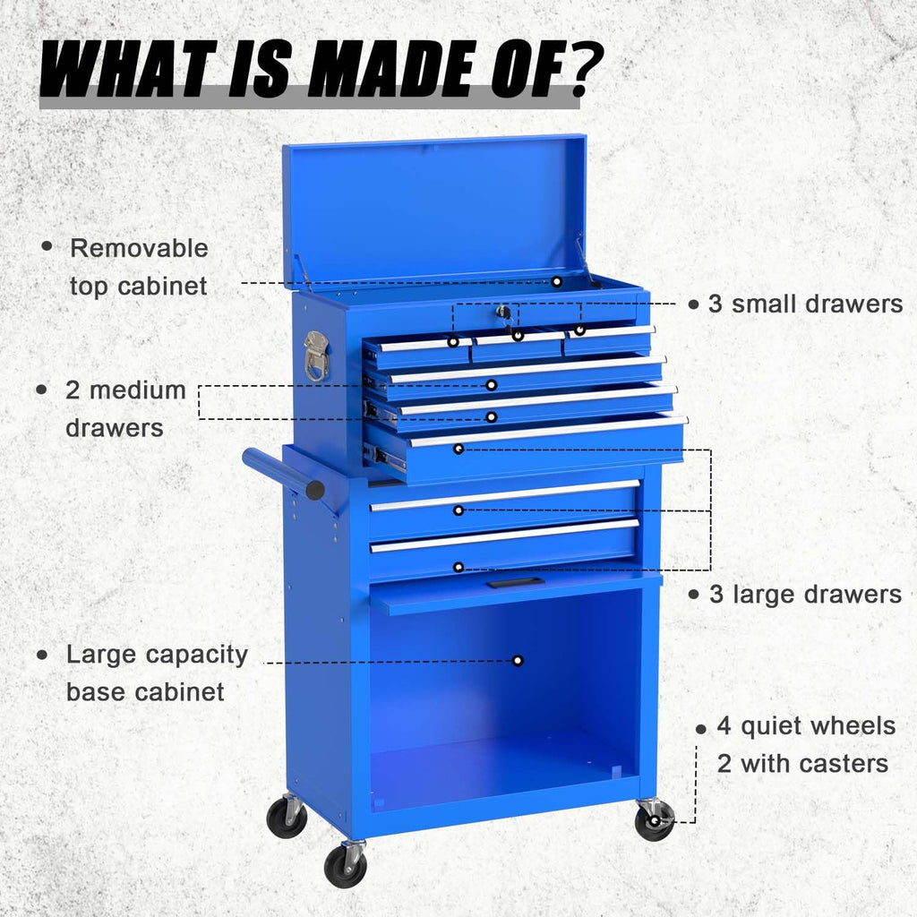 8-Drawer Tool Chest with Wheels,High Capacity Rolling Tool Box with Wheels,Locking Mechanical Tool Chest,Metal Tool Box for Garage Workshop (Blue)