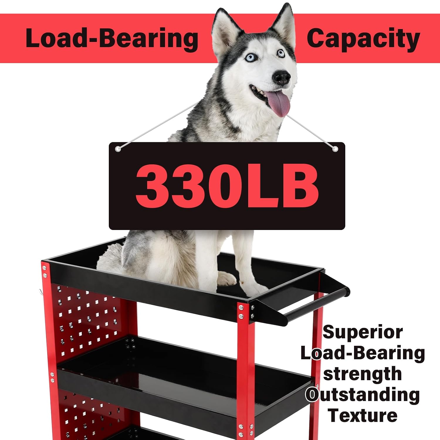 3 Tier Rolling Tool Cart, Mechanic Tool Cart on Wheels, for Garage, Warehouse, Workshop, Tool Room, Red & Black