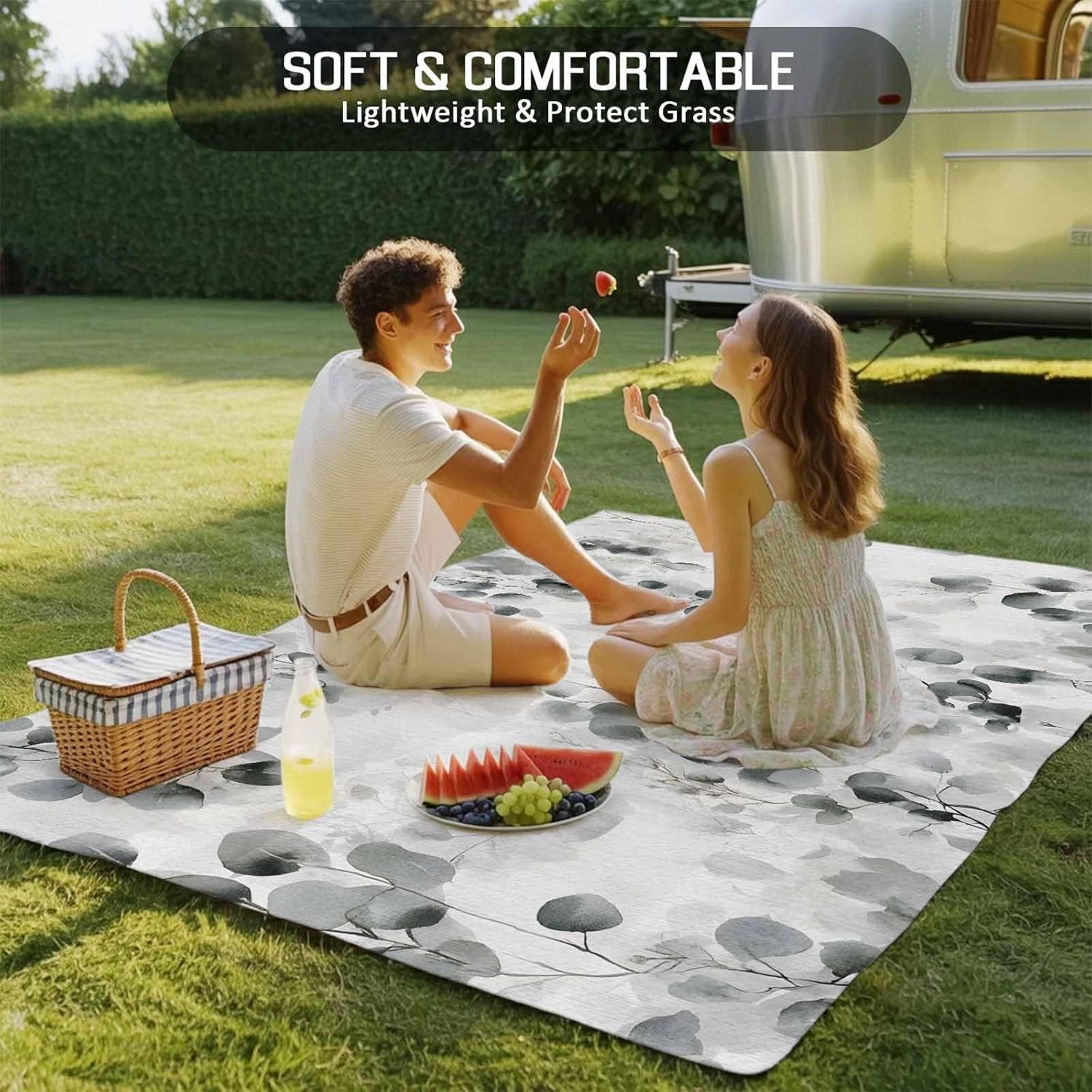 Outdoor Rug 4x6ft Retro Eucalyptus Leaves Patio Area Rugs Waterproof Easy Cleaning Non Shedding Thick Mats Grey Carpet for Indoor Outdoor Porch Deck Backyard Balcony