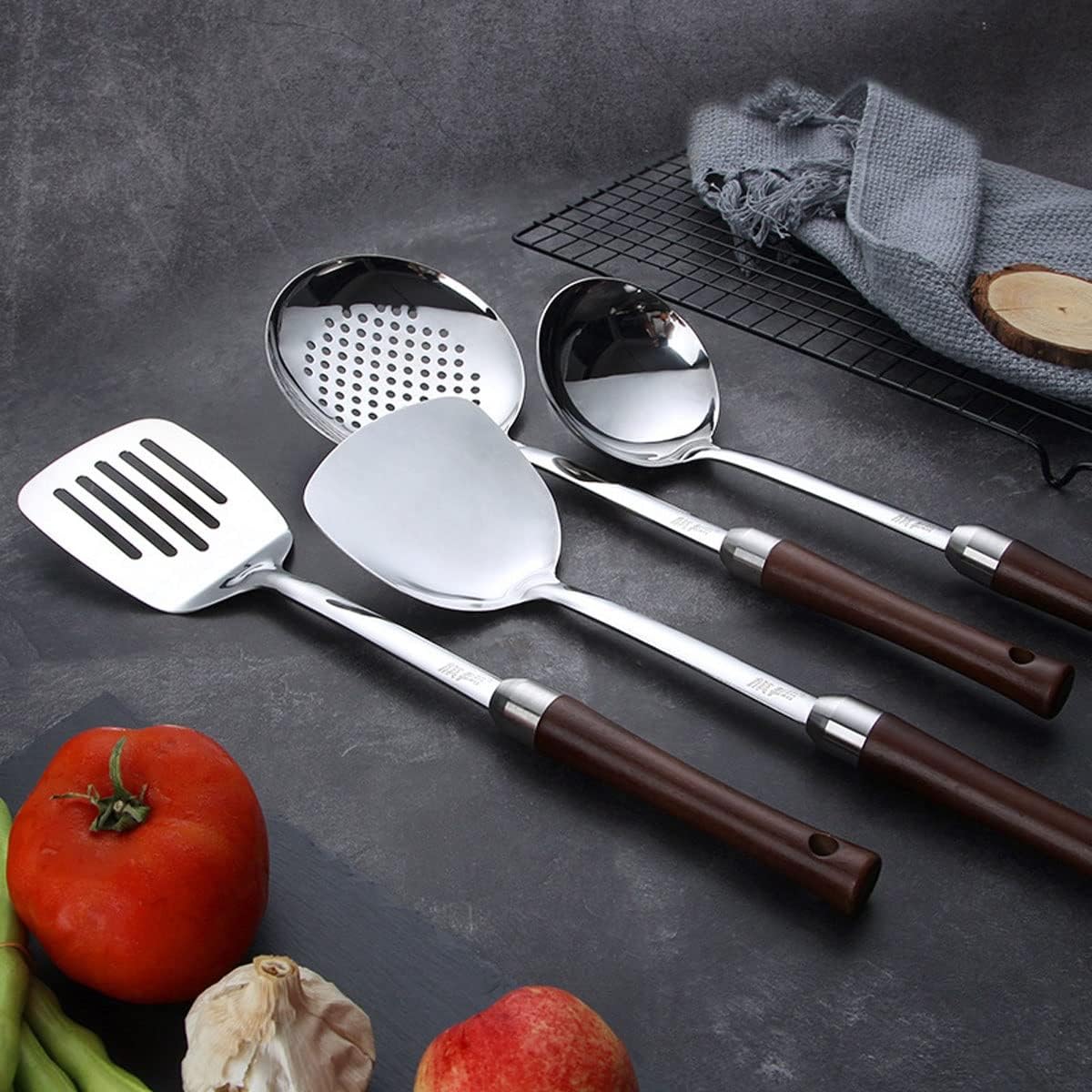 Silicone Cooking Utensil Set, Stainless Steel Cooking Utensil Sets, 6 pcs tainless Steel kitchenware, Shovel Spoon, Spatula, Colander, Shovel, Cooking Spoon, Soup Spoon