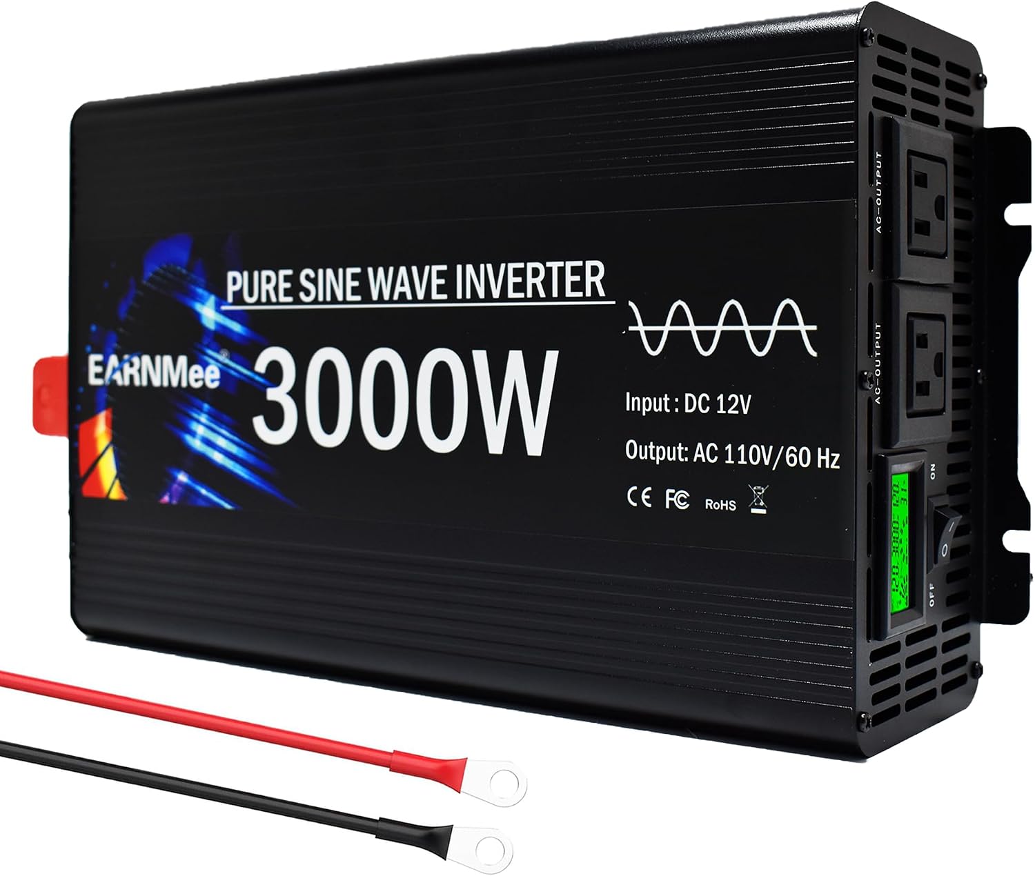 3000W Pure Sine Wave Inverter, Vehicle Converter,12V DC to 110V 120V AC for Car, RV, Truck, Home, Solar Power Inverter with LCD Display