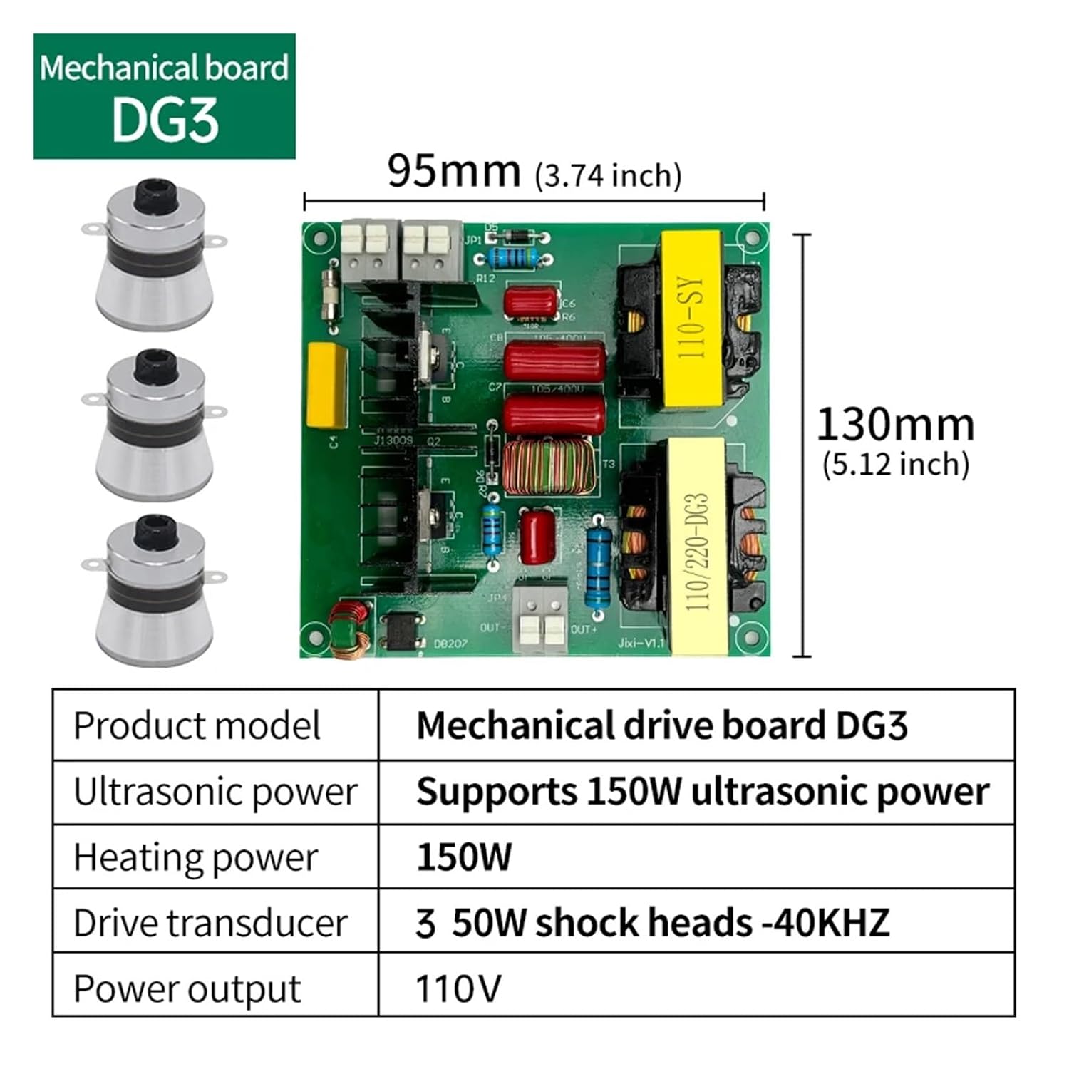 Ultrasonic Cleaner 40KHz 50-150W PCB Driver Boards Circuit Board Kit with Transducer for Car Washer Washing Machine(150W Kit 110V)