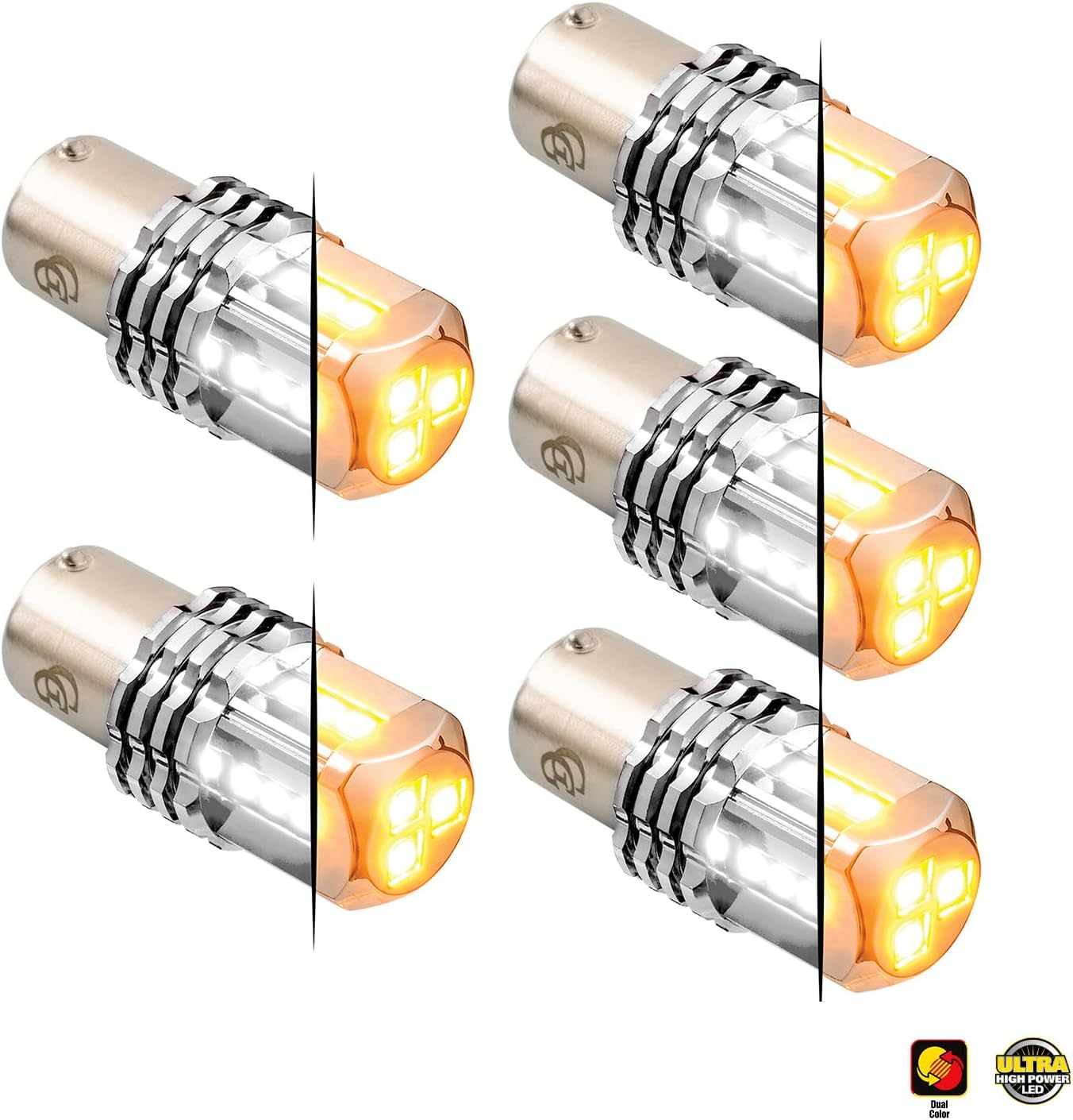 GG Grand General 70821 1157 Dual Color Amber/White 15 LED Tower Bulb, 12V, 5 Pack